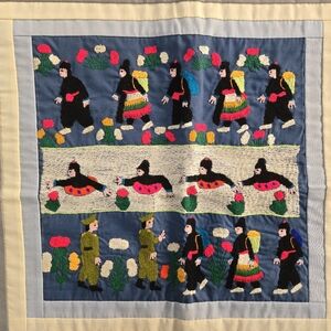 16 x 16 Hmong Storycloth Pillow case Embroidered River Escape